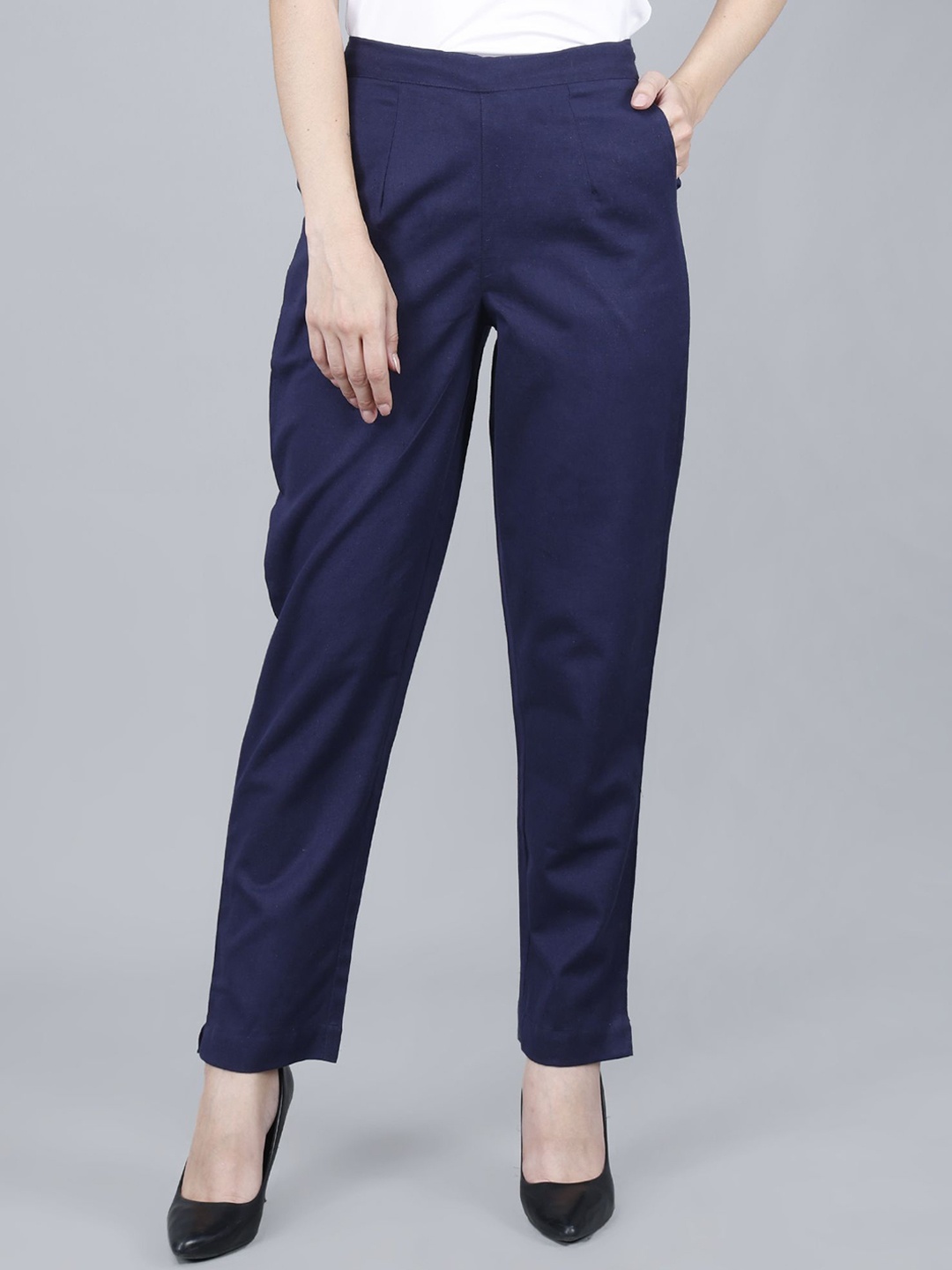 

JAIPUR ETHNIC Women Comfort Pleated Trousers, Blue