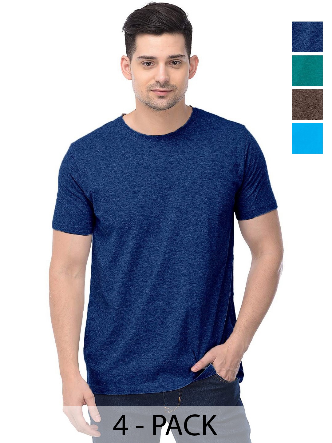 

COLOR CAPITAL Unisex Pack Of 4 Solid Round Neck Cotton T-shirts, Na