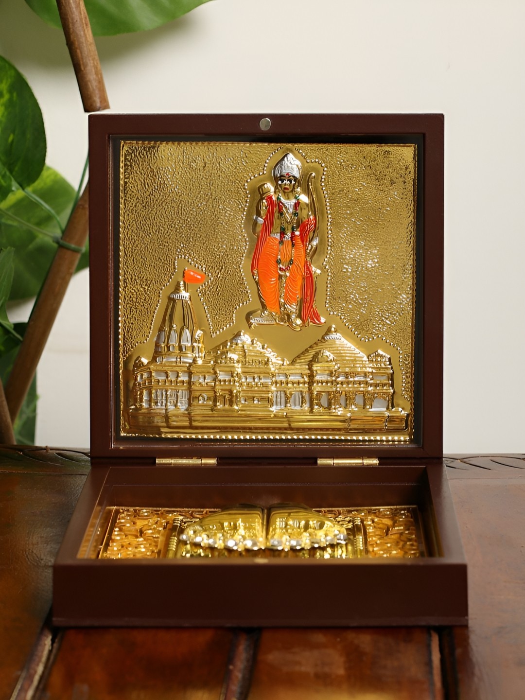 

INTERNATIONAL GIFT Gold Toned Brass Charan Paduka Religious Foot Prints