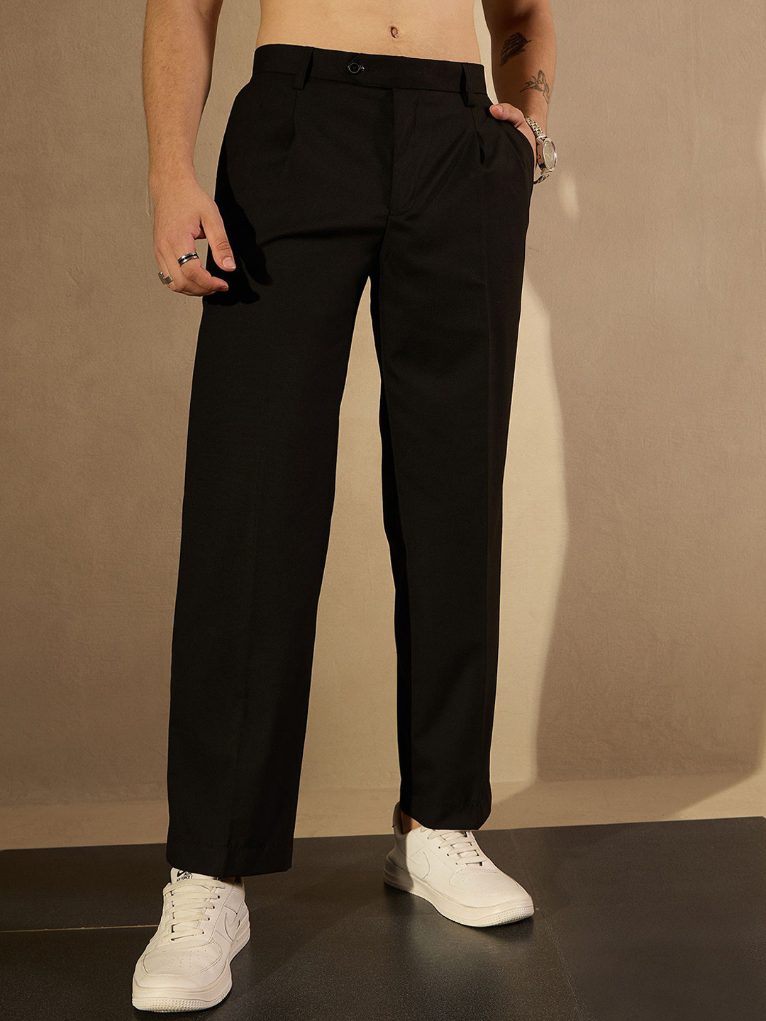 

DENNISON Men Korean Double Pleated Trousers, Black