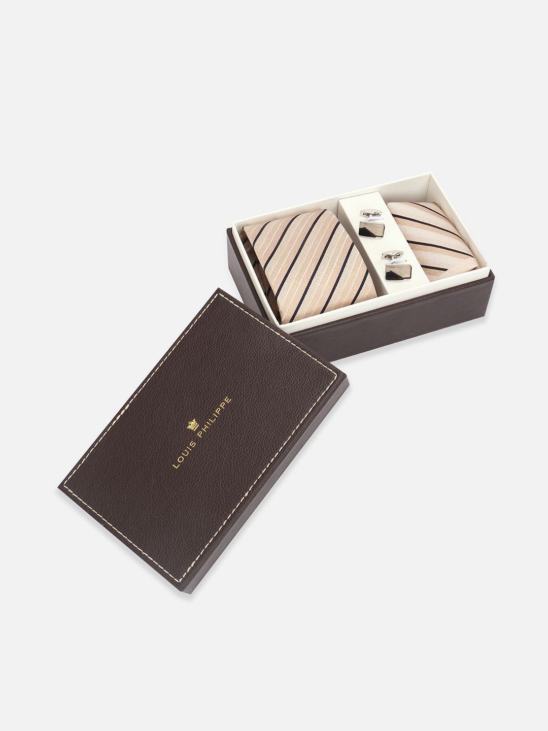 

Louis Philippe Men Accessory Gift Set of Tie Cufflinks & Pocket Square, Beige