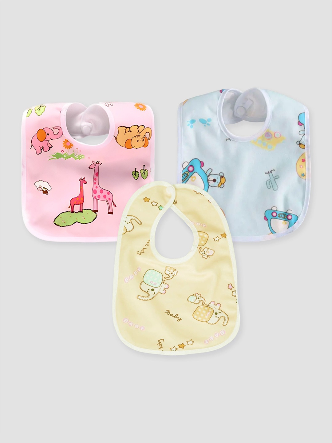 

Kidbea Infants Pack Of 3 Printed Cotton Waterproof Bibs, Pink