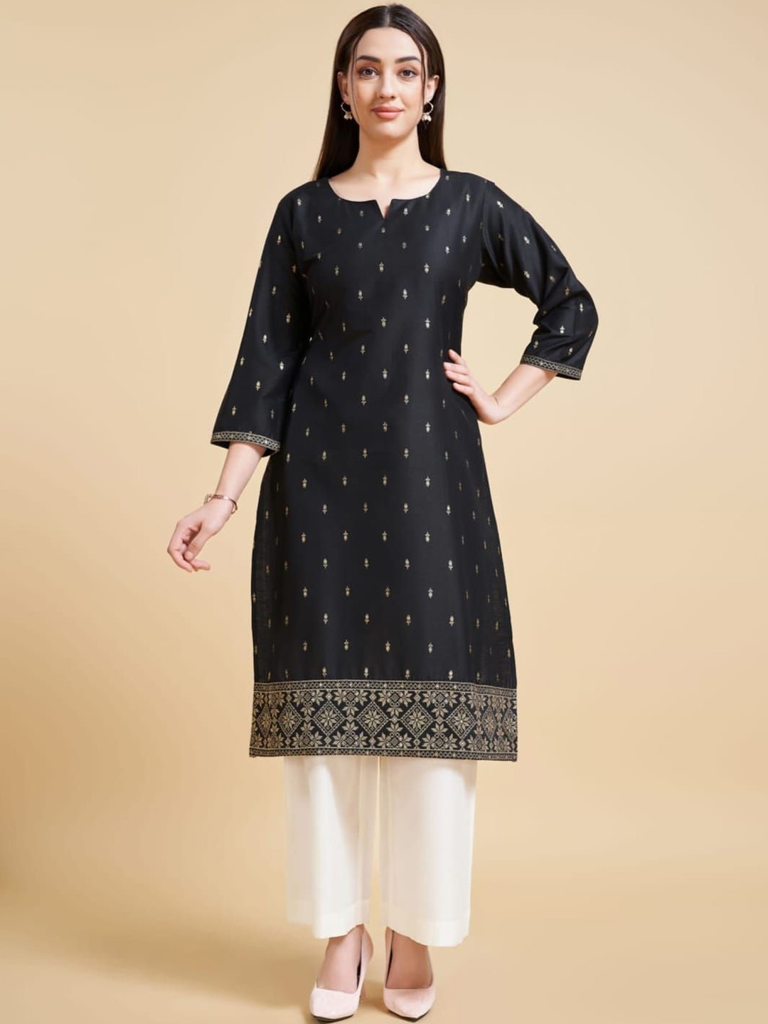 

Suha Ethnic Motifs Printed Straight Kurta, Black