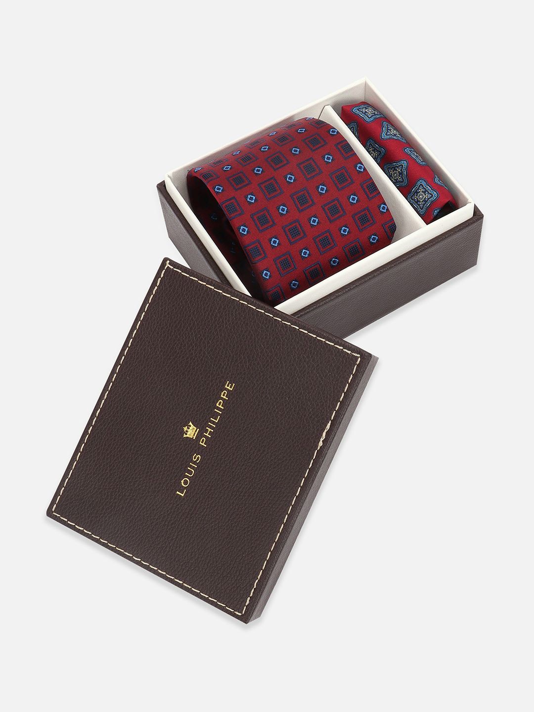

Louis Philippe Men Accessory Gift Set of Tie and Pocket Square, Maroon