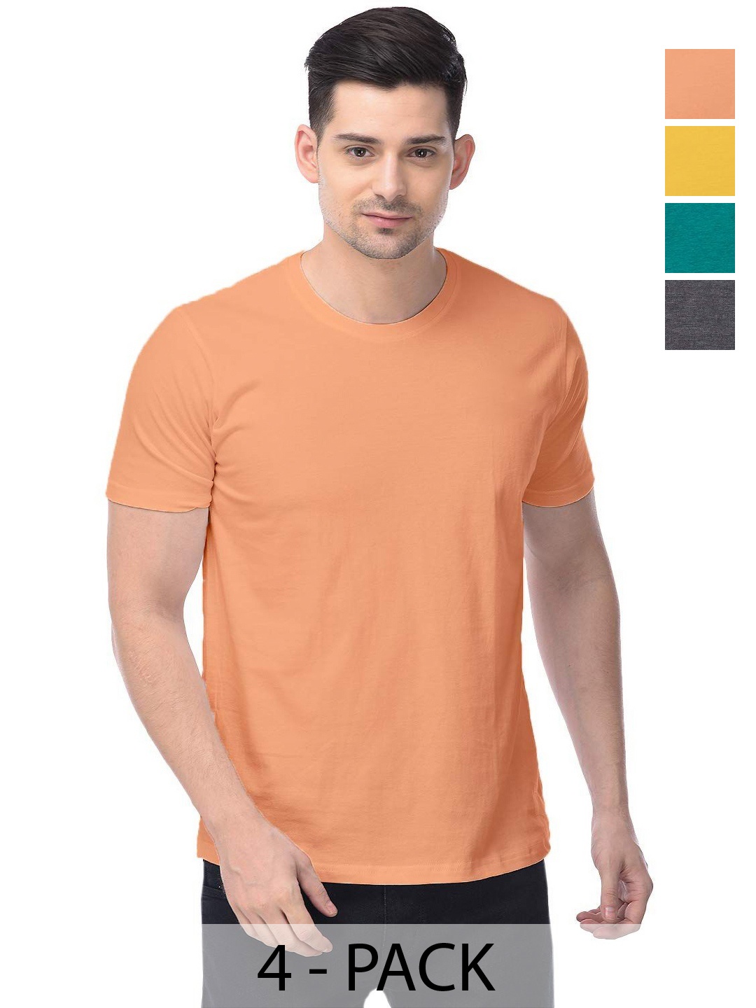 

COLOR CAPITAL Unisex Pack Of 4 Cotton T-Shirts, Orange