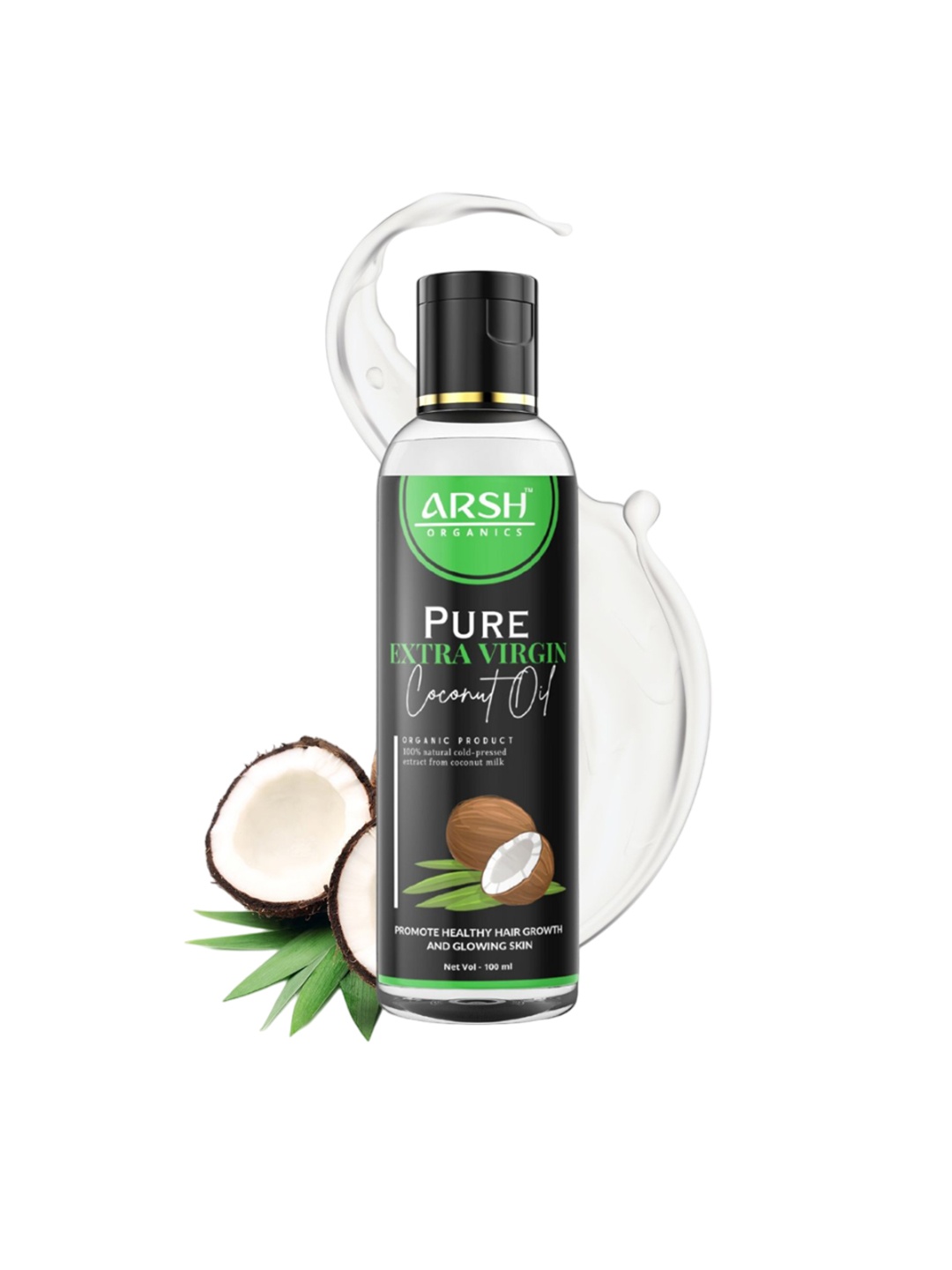 

Arsh Organics 100% Pure Extra Virgin Coconut Oil For Hair Growth & Skin-100ml, Green