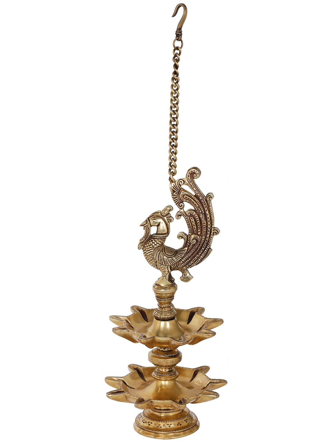 

Exotic India 14" Eighteen Wicks Roof Hanging Lamp in Brass - Made In India, Gold