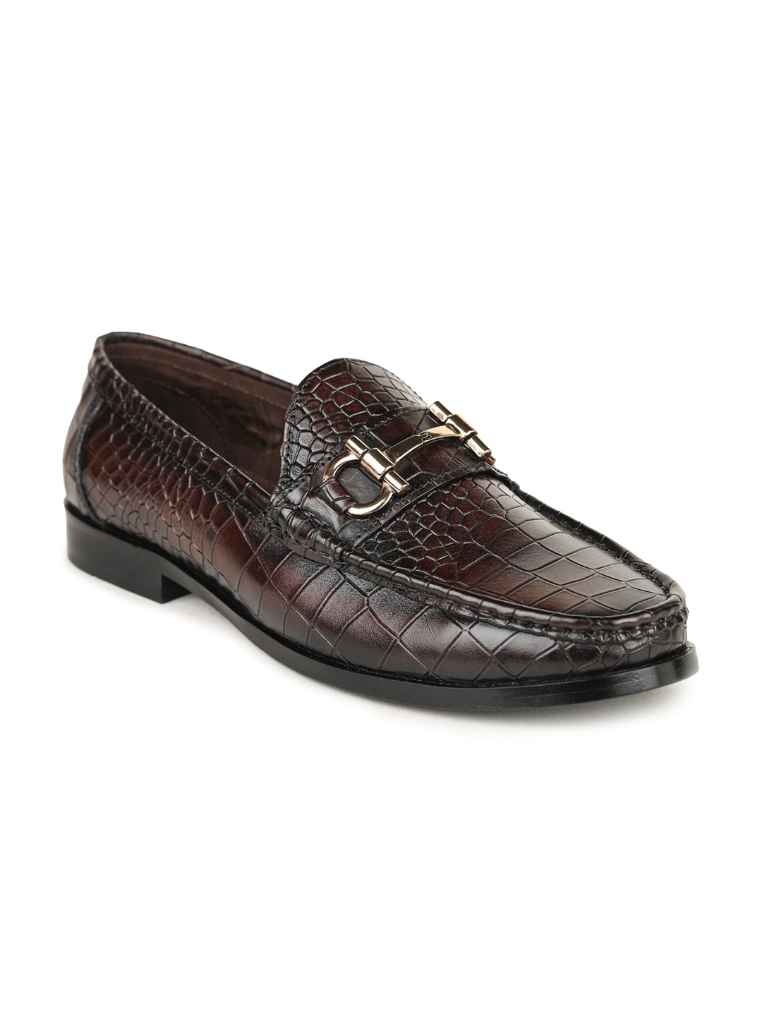 

BRITMEN Men Textured Leather Loafers, Brown