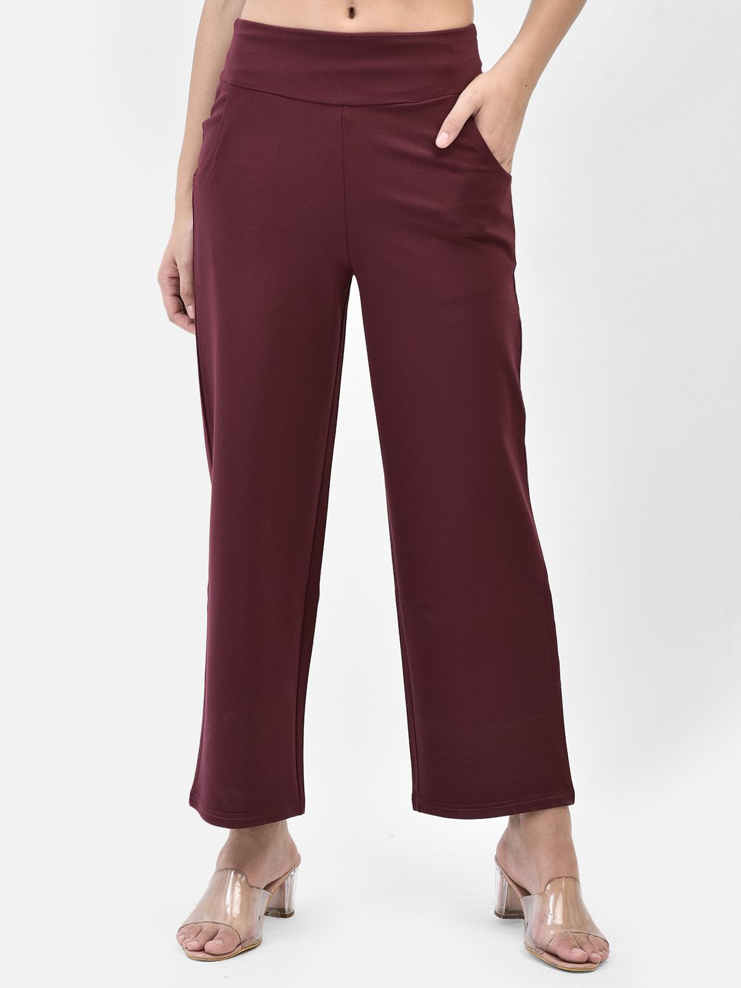 

FUTURO Women Relaxed Loose Fit High-Rise Trousers, Maroon