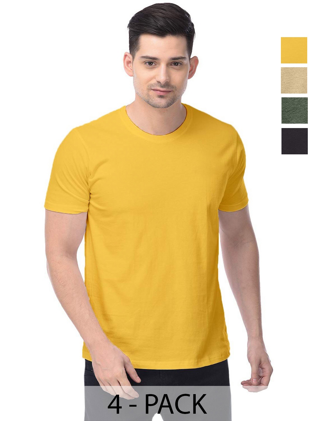 

COLOR CAPITAL Unisex Pack Of 4 Cotton T-Shirts, Yellow