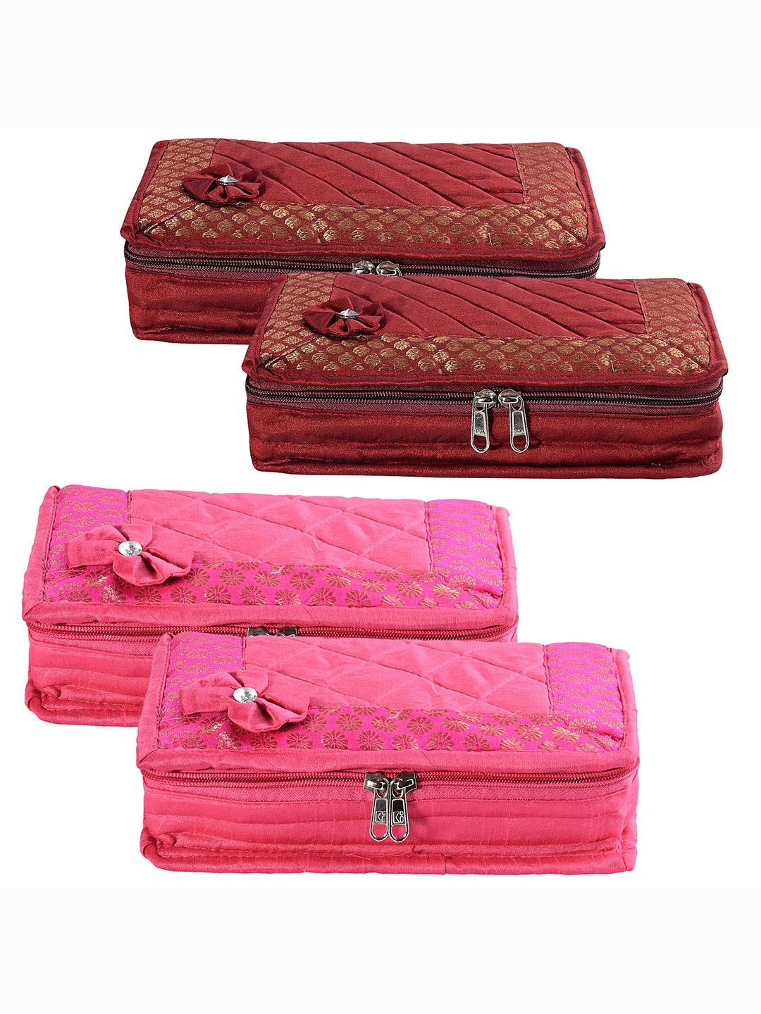 

Kuber Industries Maroon & Pink 4 Pieces 7 Compartments Bow Jewellery Organisers