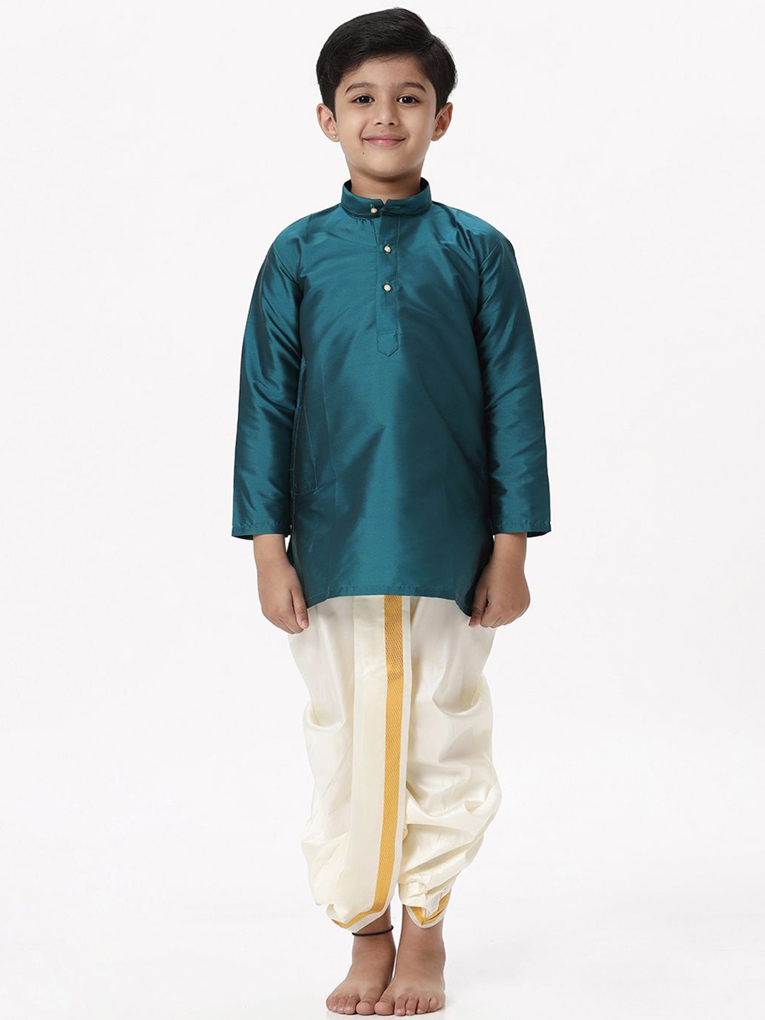 

Ramraj Boys Mandarin Collar Kurta with Dhoti Pants, Green