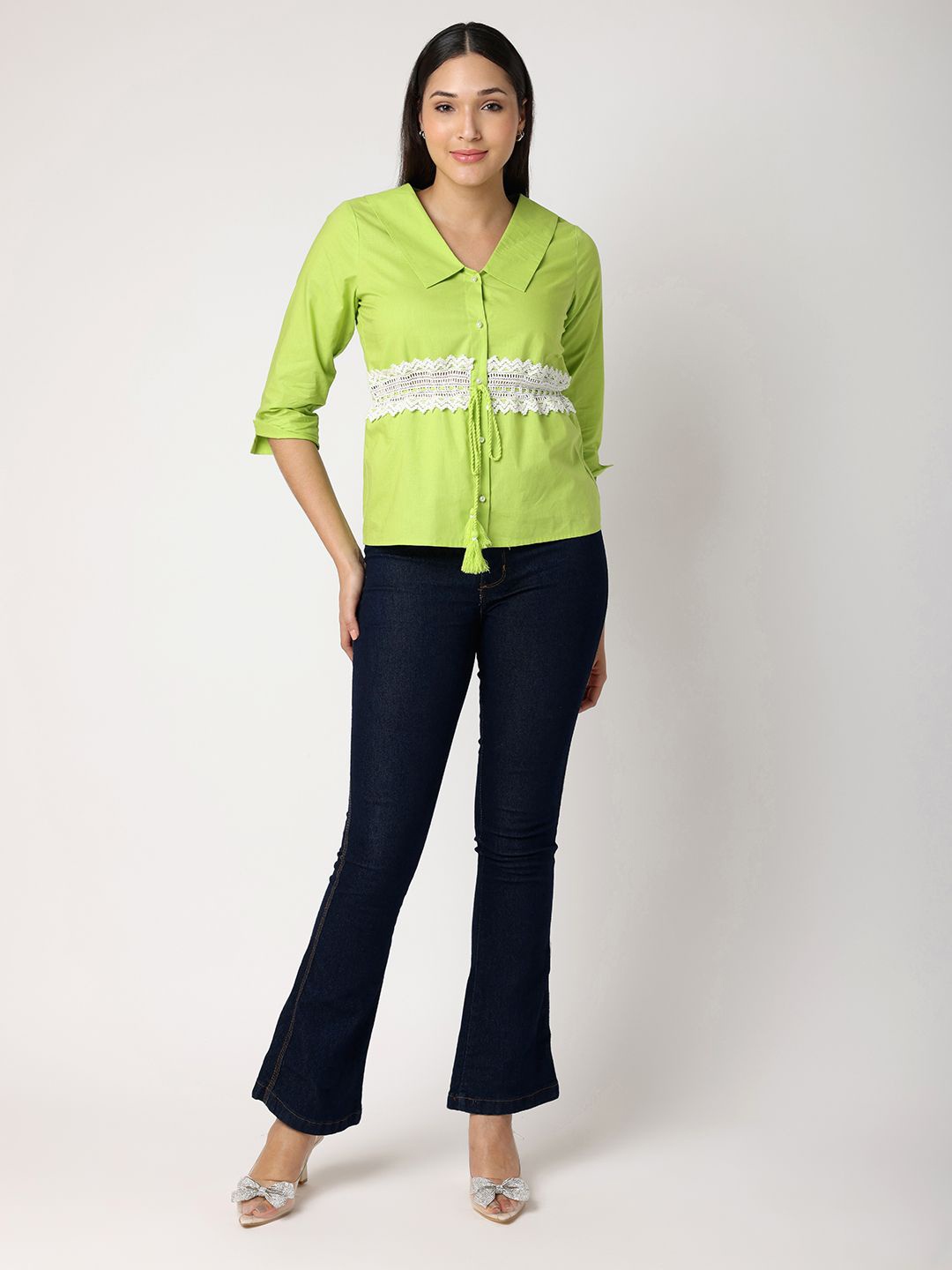 

BLANC9 Women Relaxed Spread Collar Solid Cotton Casual Shirt, Lime green