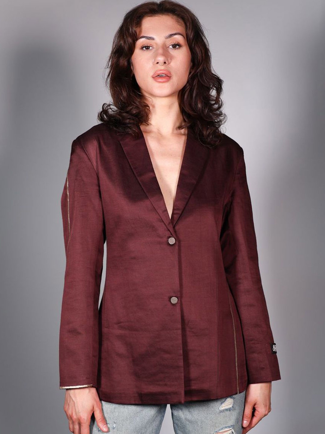 

Arya Giri Open Cut Single Breasted Casual Blazer, Brown