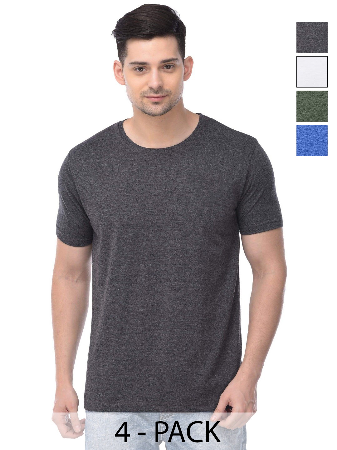 

COLOR CAPITAL Unisex Pack Of 4 Solid Round Neck Cotton T-shirts, Green