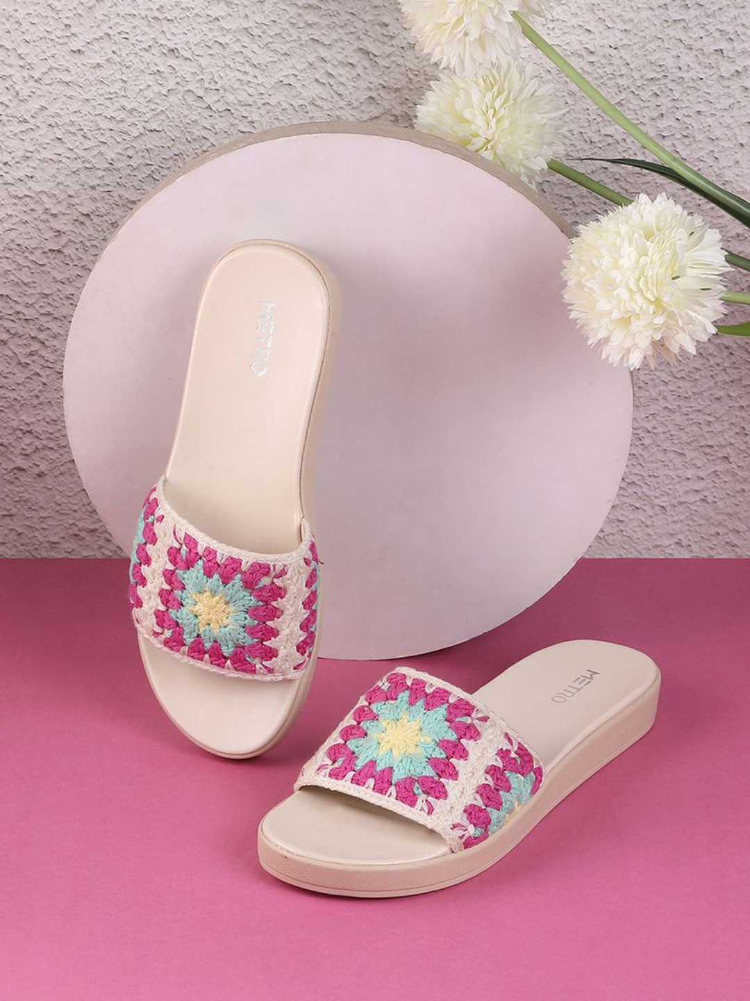 

Metro Women Knitted Wedge Sandals, Cream