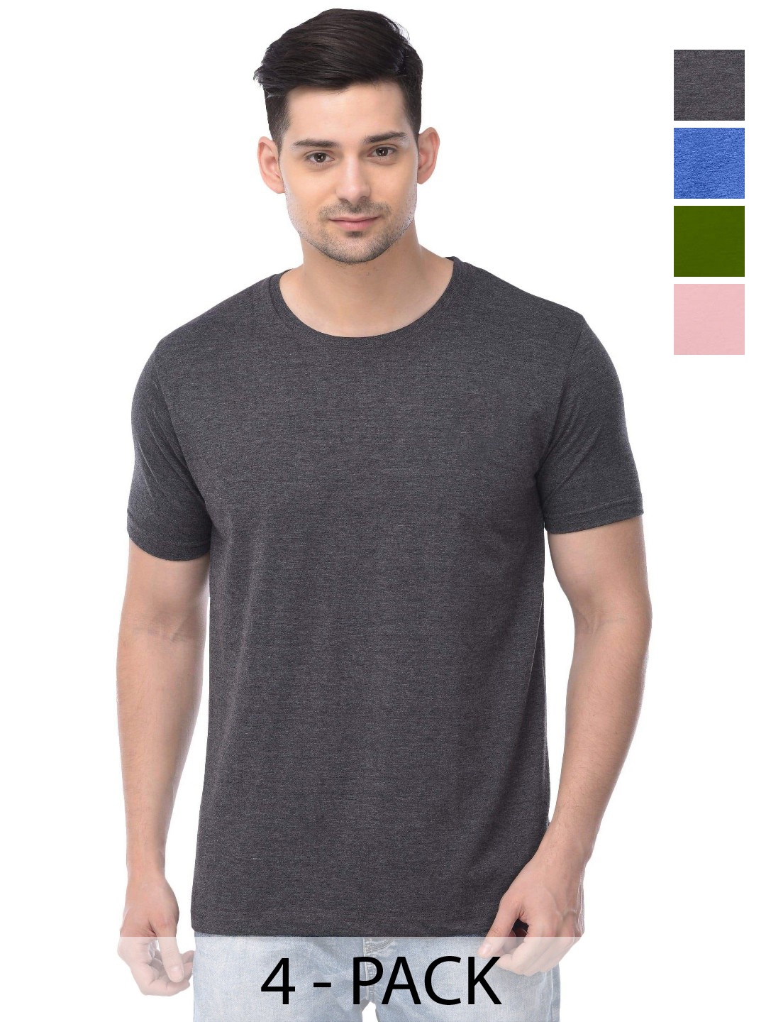 

COLOR CAPITAL Unisex Pack Of 4 Solid Round Neck Cotton T-shirts, Grey