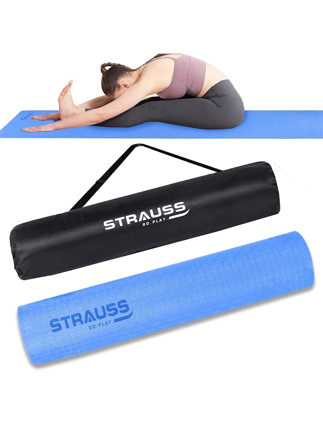 

STRAUSS Sky Blue Rectangular Anti-Skid Yoga Mat With Carry Bag