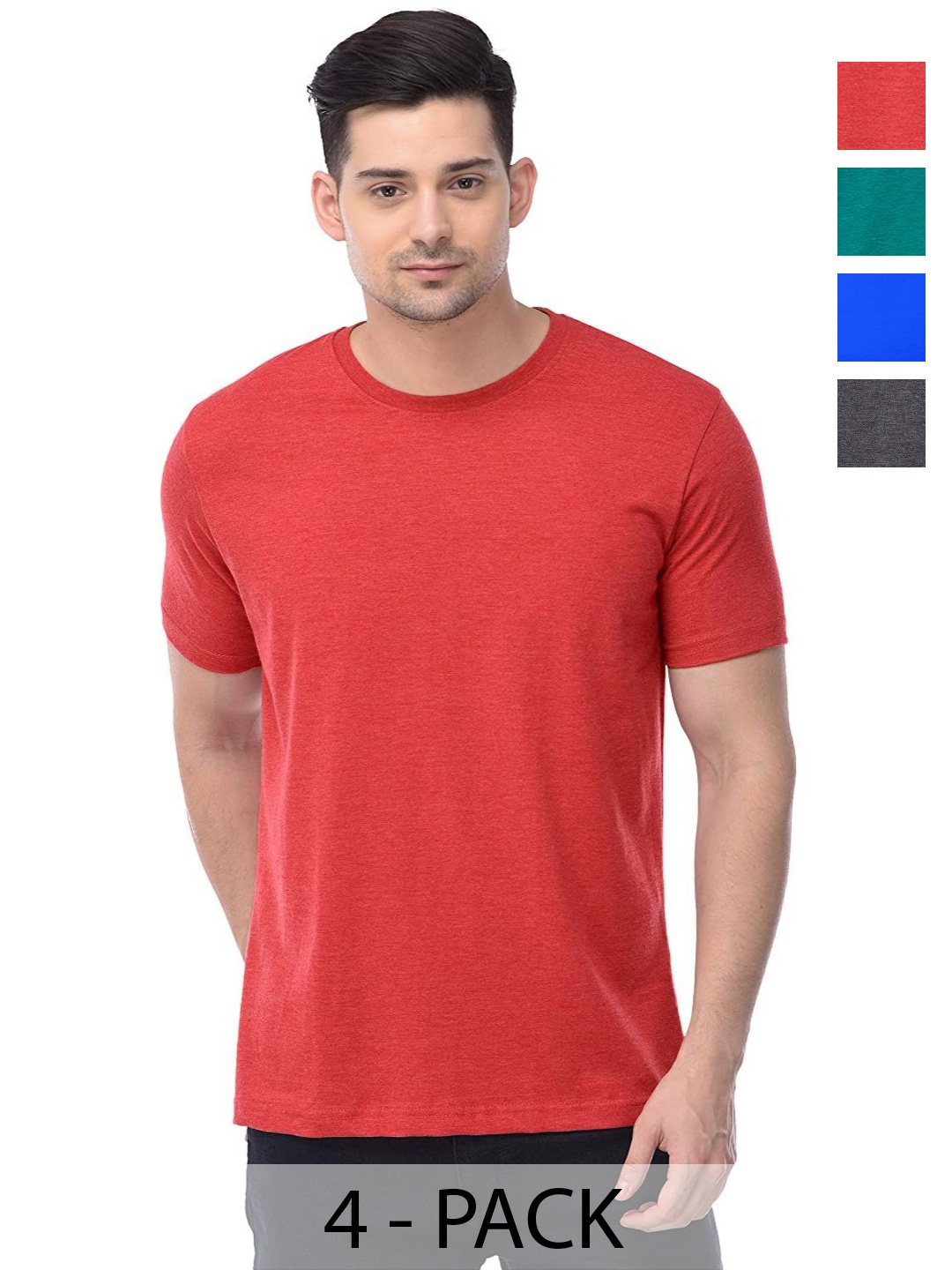 

COLOR CAPITAL Unisex Pack Of 4 Solid Round Neck Cotton T-shirts, Na