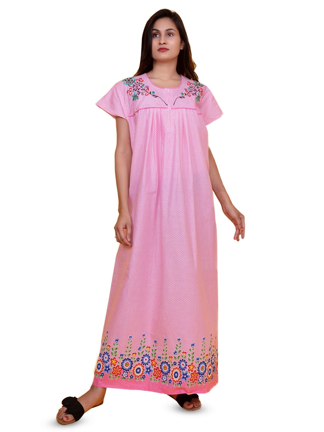 

MAYA PRINT Embroidered Maxi Nightdress, Pink