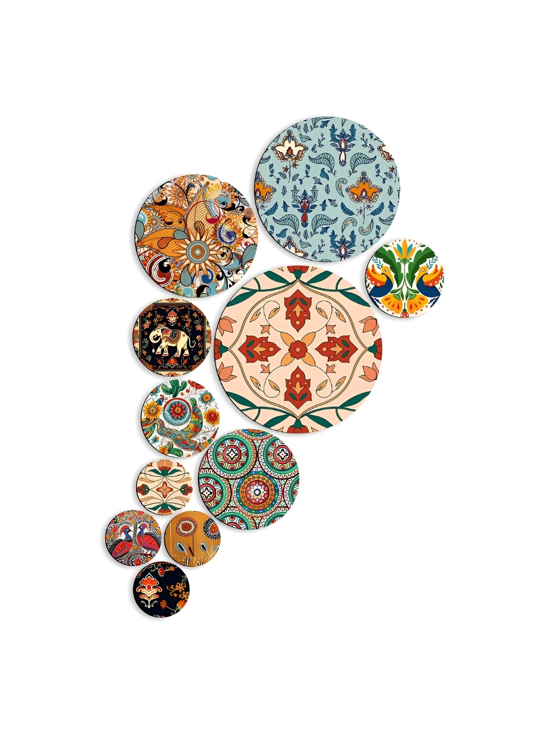 

CLAWCRAFTS Brown and Blue 11 Pieces Ethnic Motifs Inspired Wooden Wall Plates