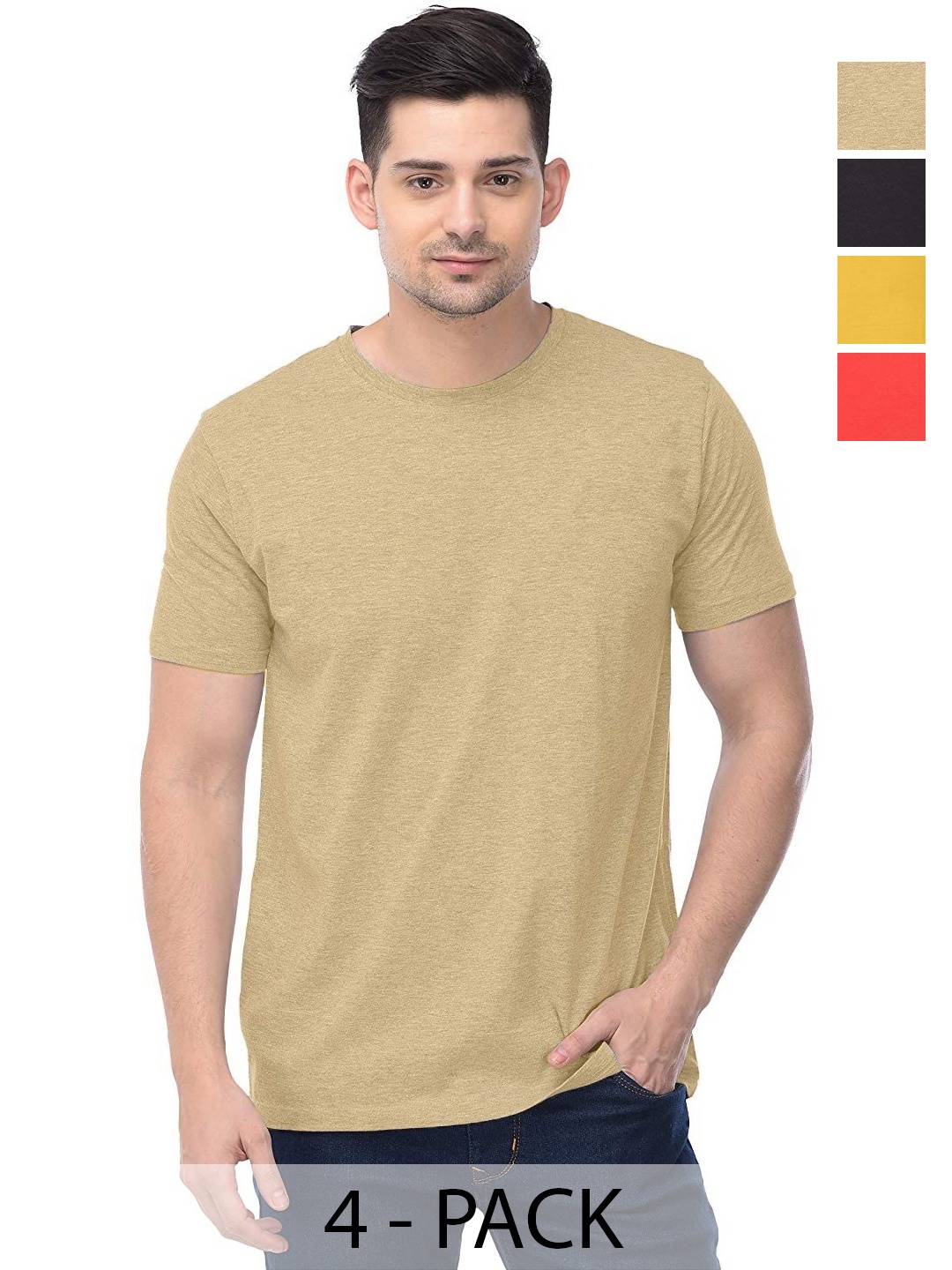 

COLOR CAPITAL Unisex Pack Of 4 Solid Round Neck Cotton T-shirts, Yellow