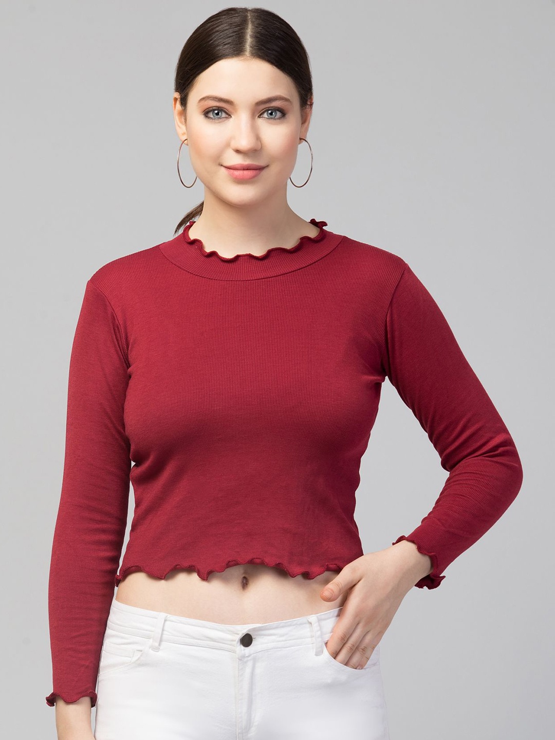 

Nalax Designs Women Solid Round Neck Top, Maroon