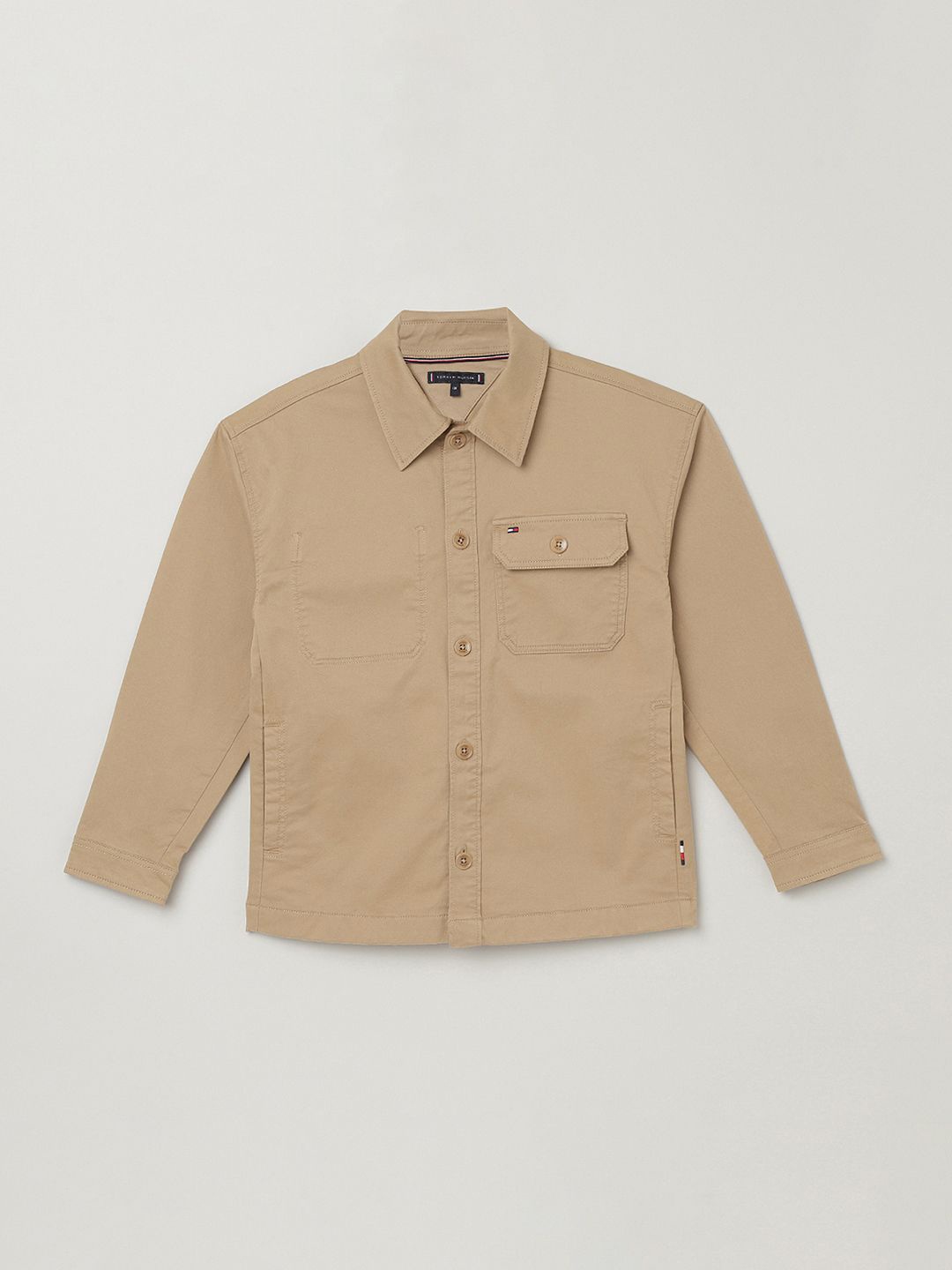 

Tommy Hilfiger Boys Spread Collar Solid Cotton Casual Shirt, Khaki