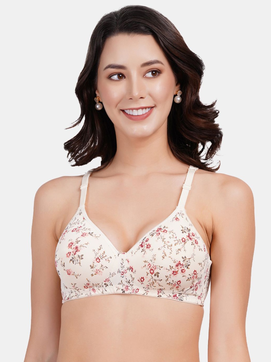 

Amour Secret Floral Printed Bra Non-Wired Full Coverage Lightly Padded, Beige