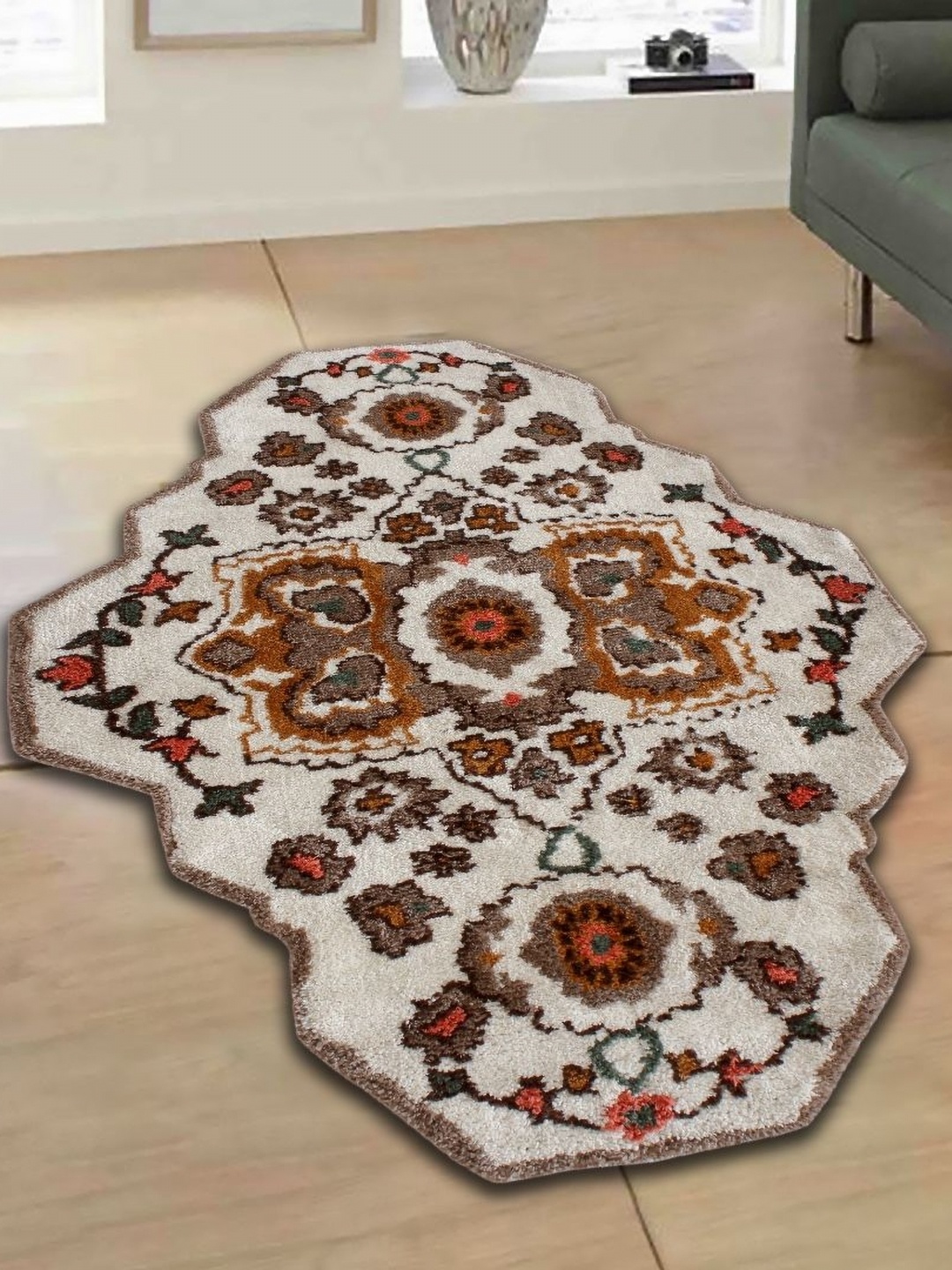 

MULTITEX Off White & Brown Floral Anti-Skid Carpet