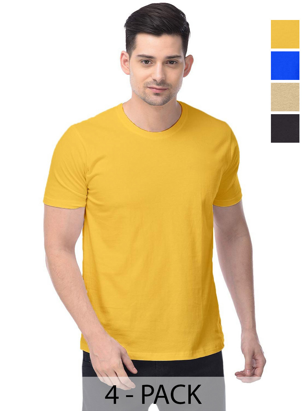 

COLOR CAPITAL Unisex Pack Of 4 Cotton T-Shirts, Yellow