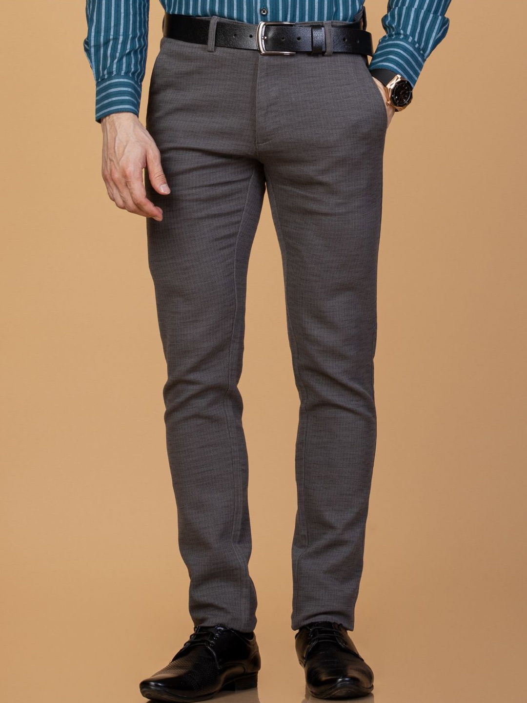 

Monterrey SF Men Textured Printed Smart Slim Fit Trousers, Grey