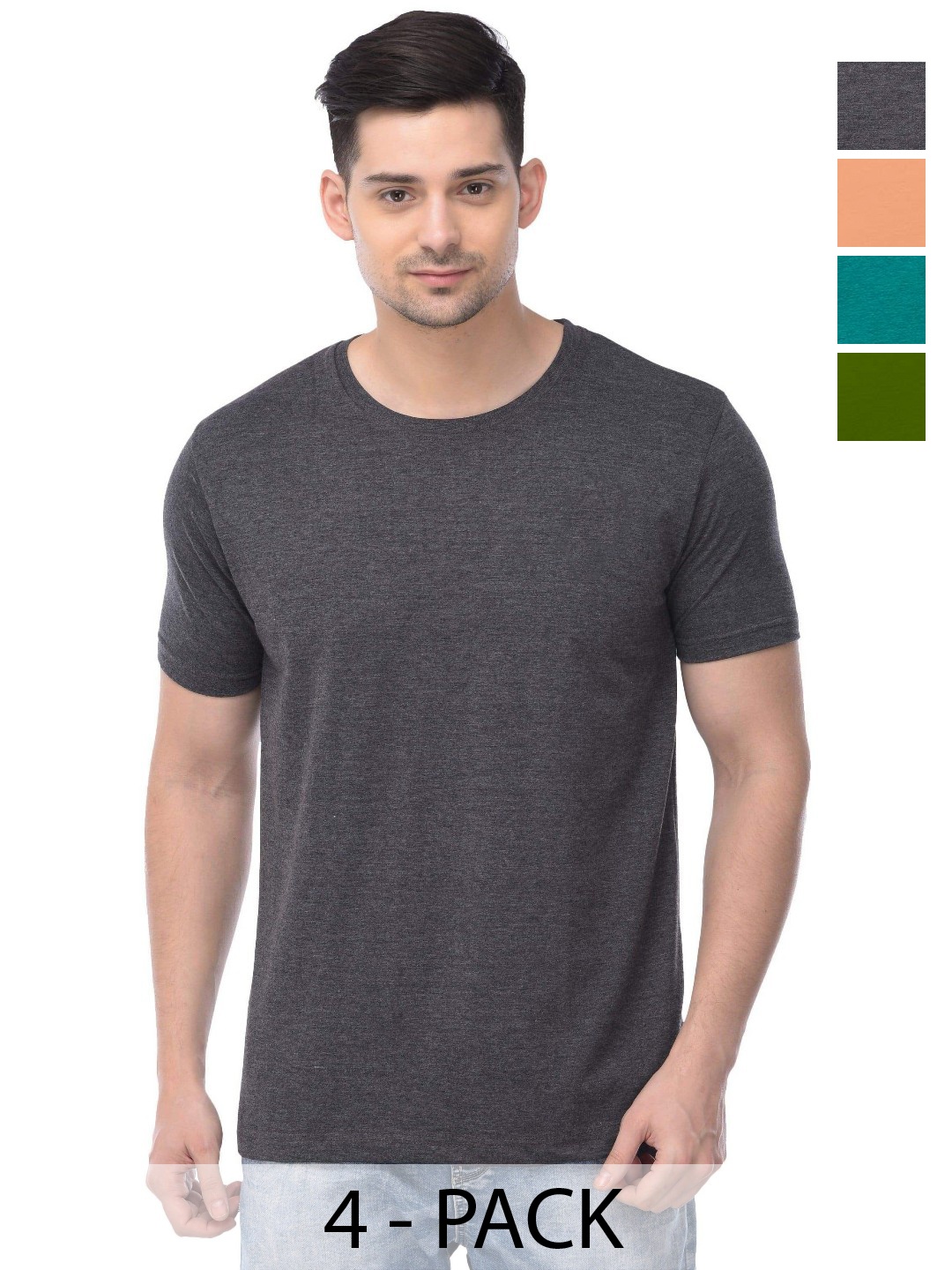 

COLOR CAPITAL Unisex Pack Of 4 Solid Round Neck Cotton T-shirts, Grey