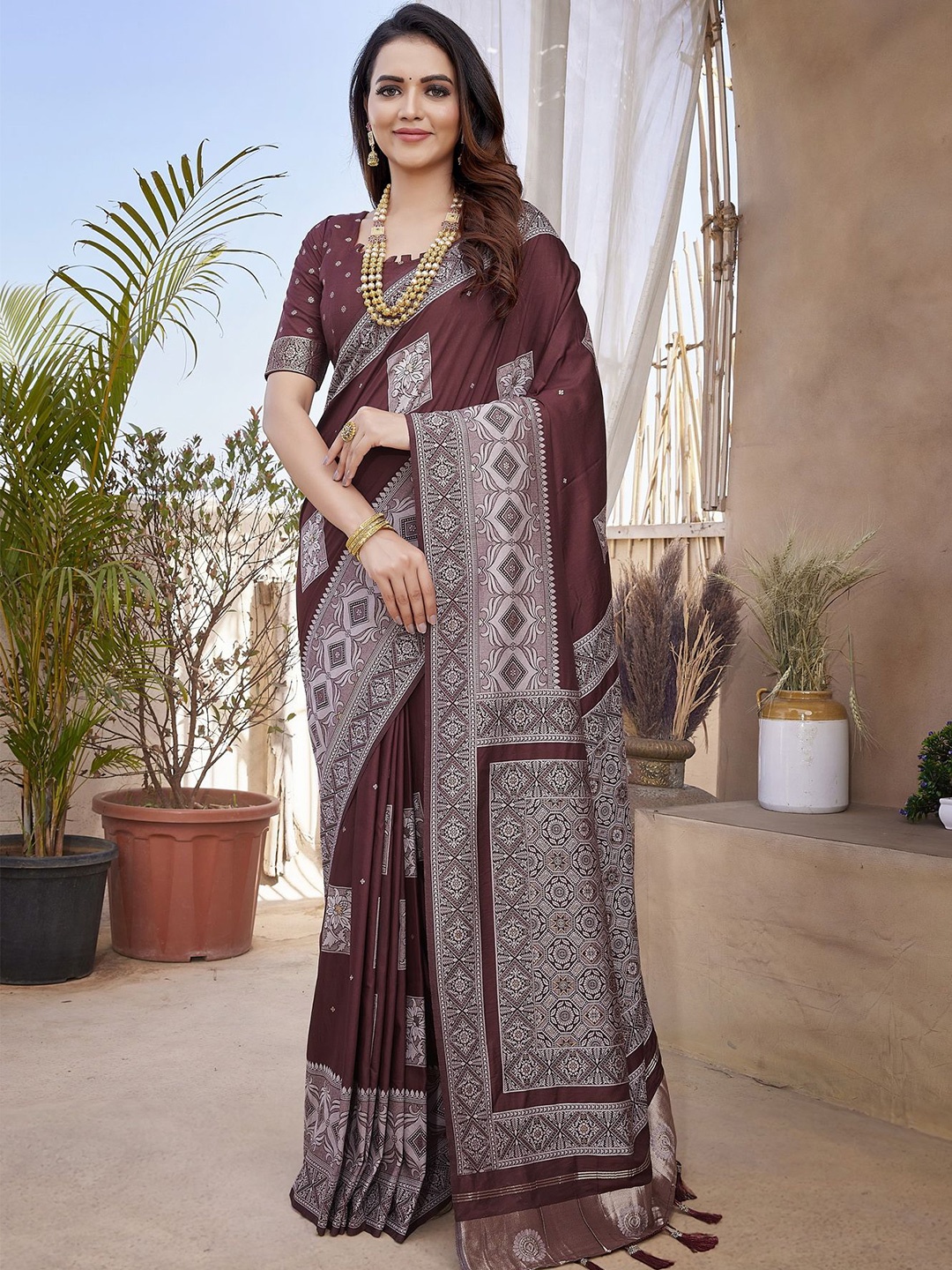 

Divyadham Textiles Woven Design Zari Pure Silk Paithani Saree, Coffee brown