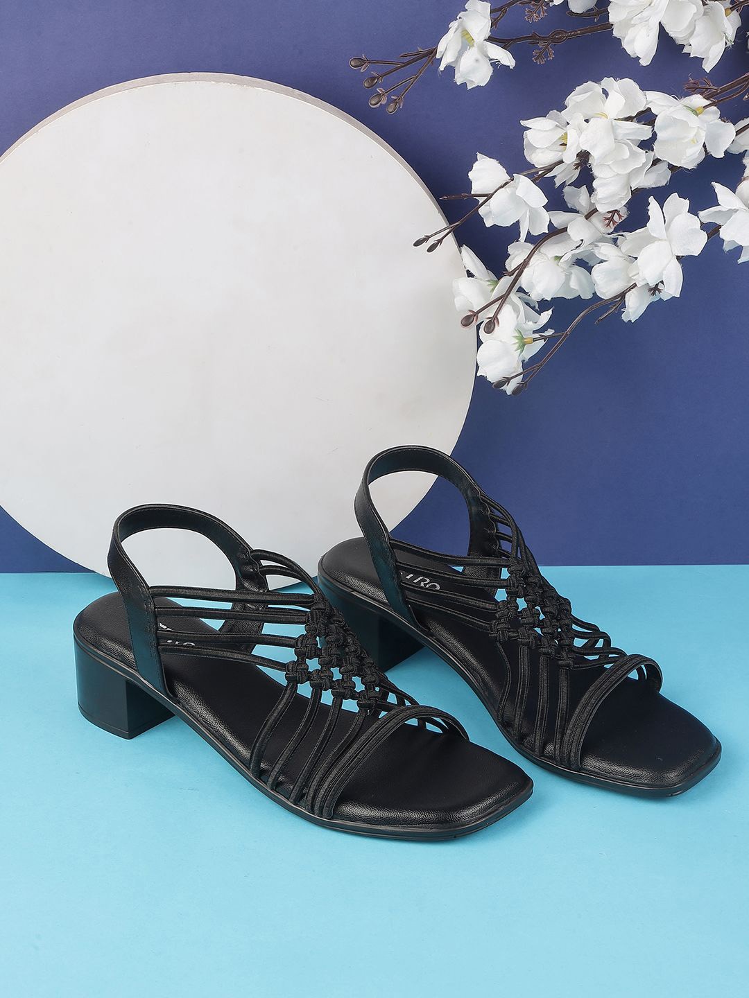 

Metro Open Toe Synthetic Block Heel Sandals, Black
