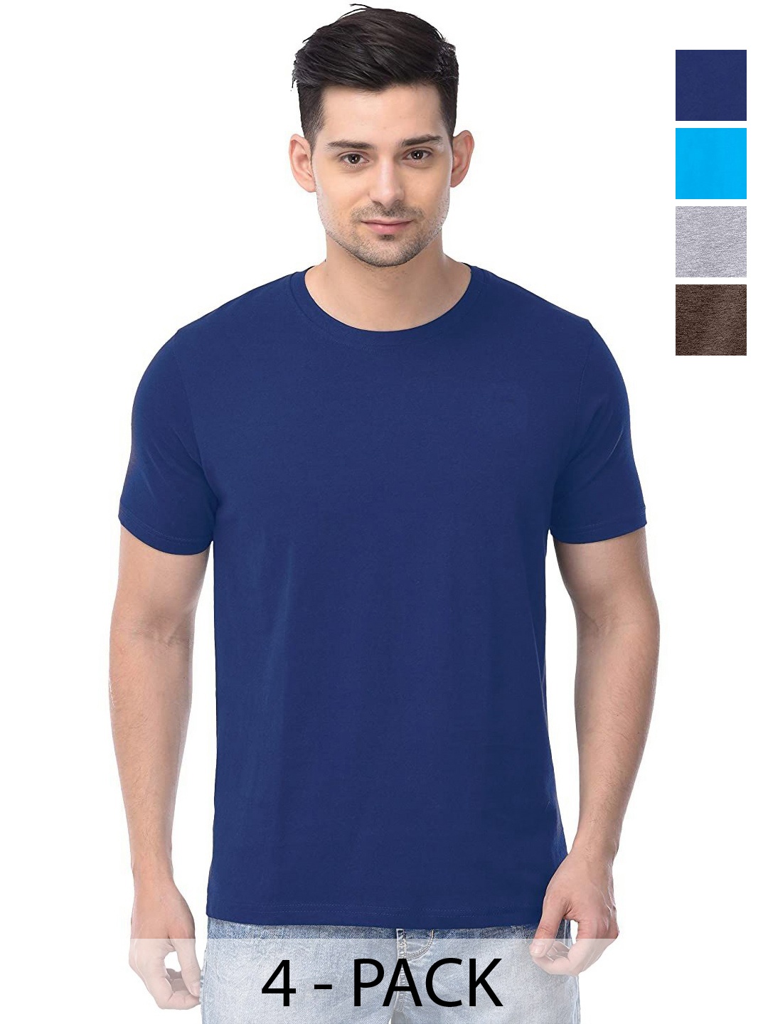 

COLOR CAPITAL Unisex Pack Of 4 Solid Round Neck Cotton T-shirts, Navy blue