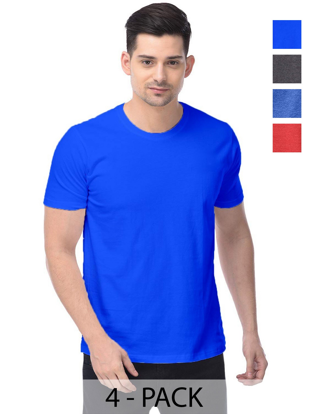 

COLOR CAPITAL Unisex Pack Of 4 Solid Round Neck Cotton T-shirts, Red