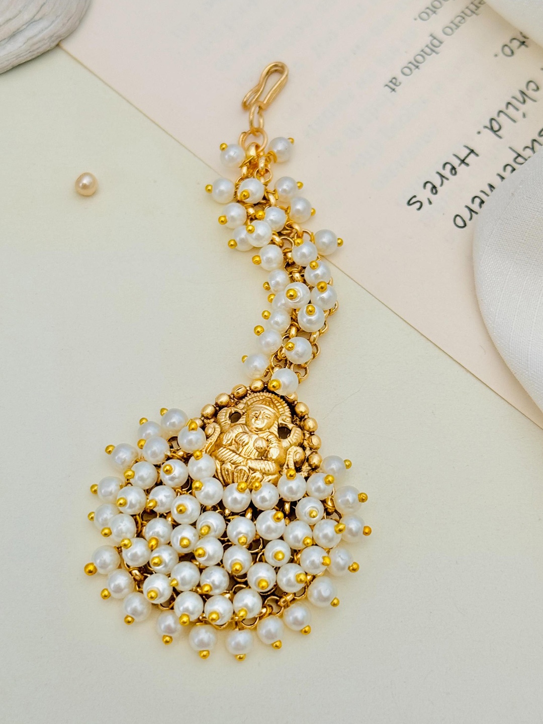 

ABDESIGNS Gold-Plated Stones and Beaded Studded Maang Tikka Head Jewellery
