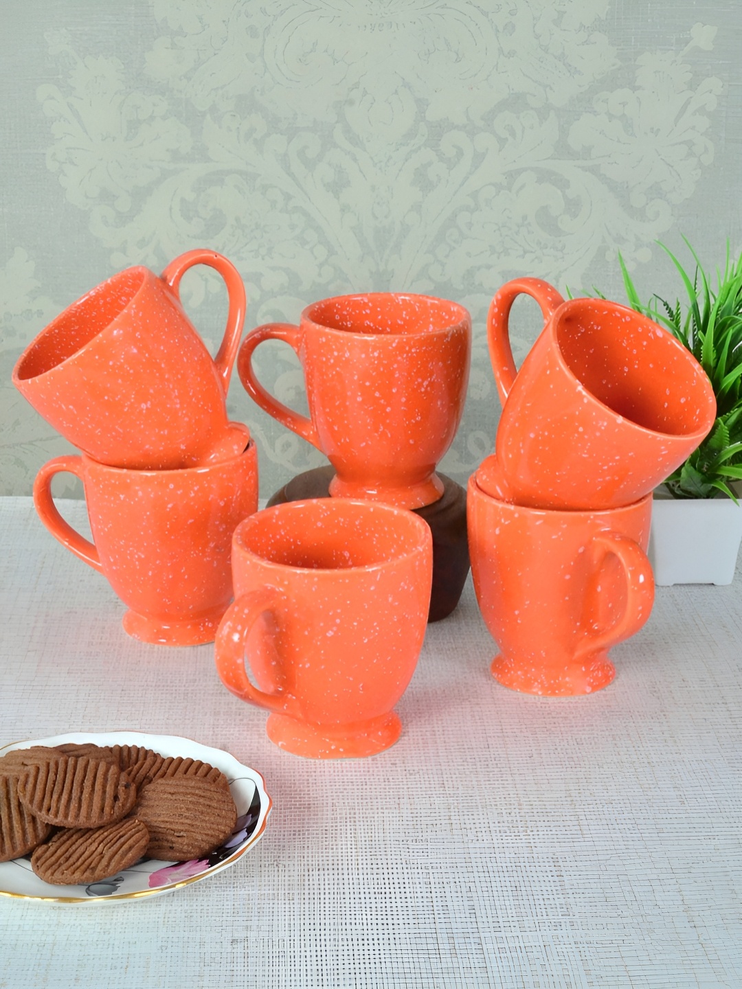 

FABINALIV Set of 6 Orange & White Handcrafted Ceramics Glossy Mugs