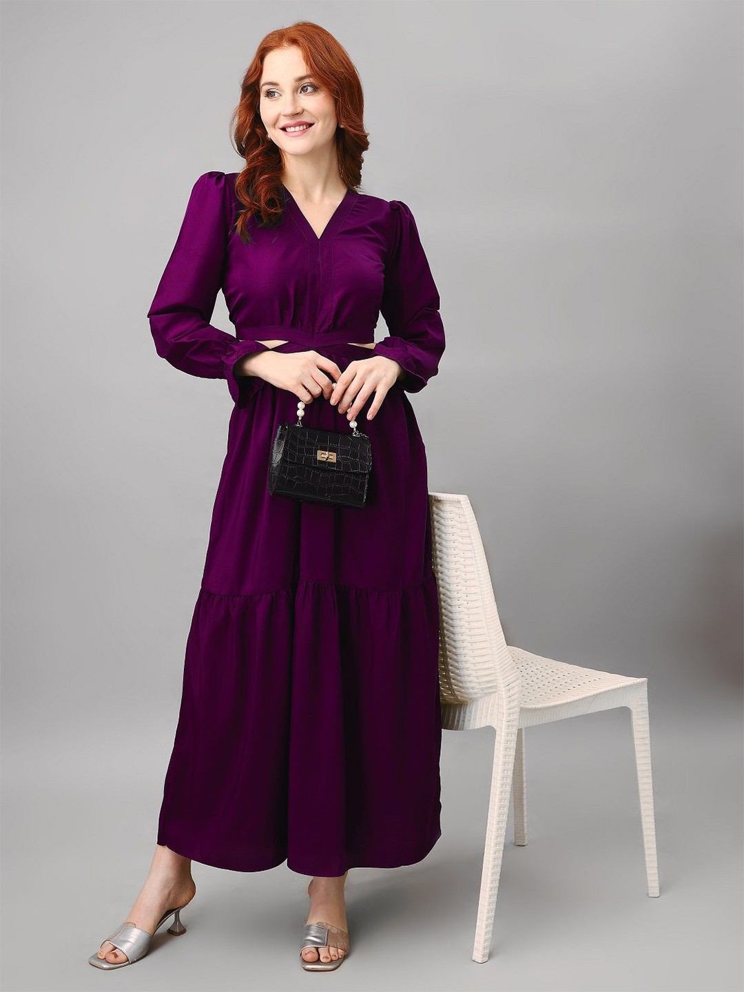 

Femvy Women Solid Fit & Flare Maxi Dress, Magenta