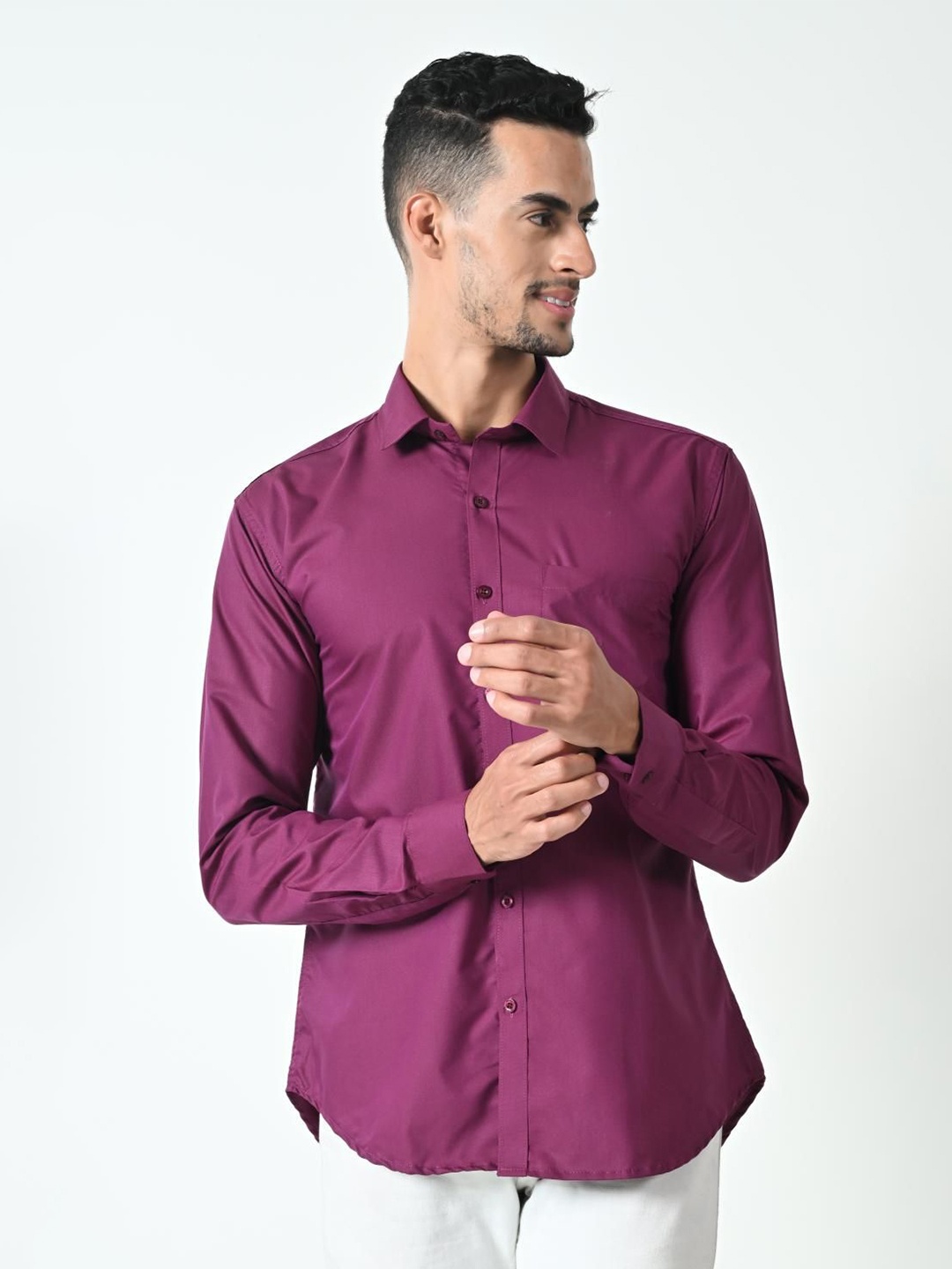 

PEBCO Men Classic Spread Collar Solid Cotton Slim Fit Casual Shirt, Maroon