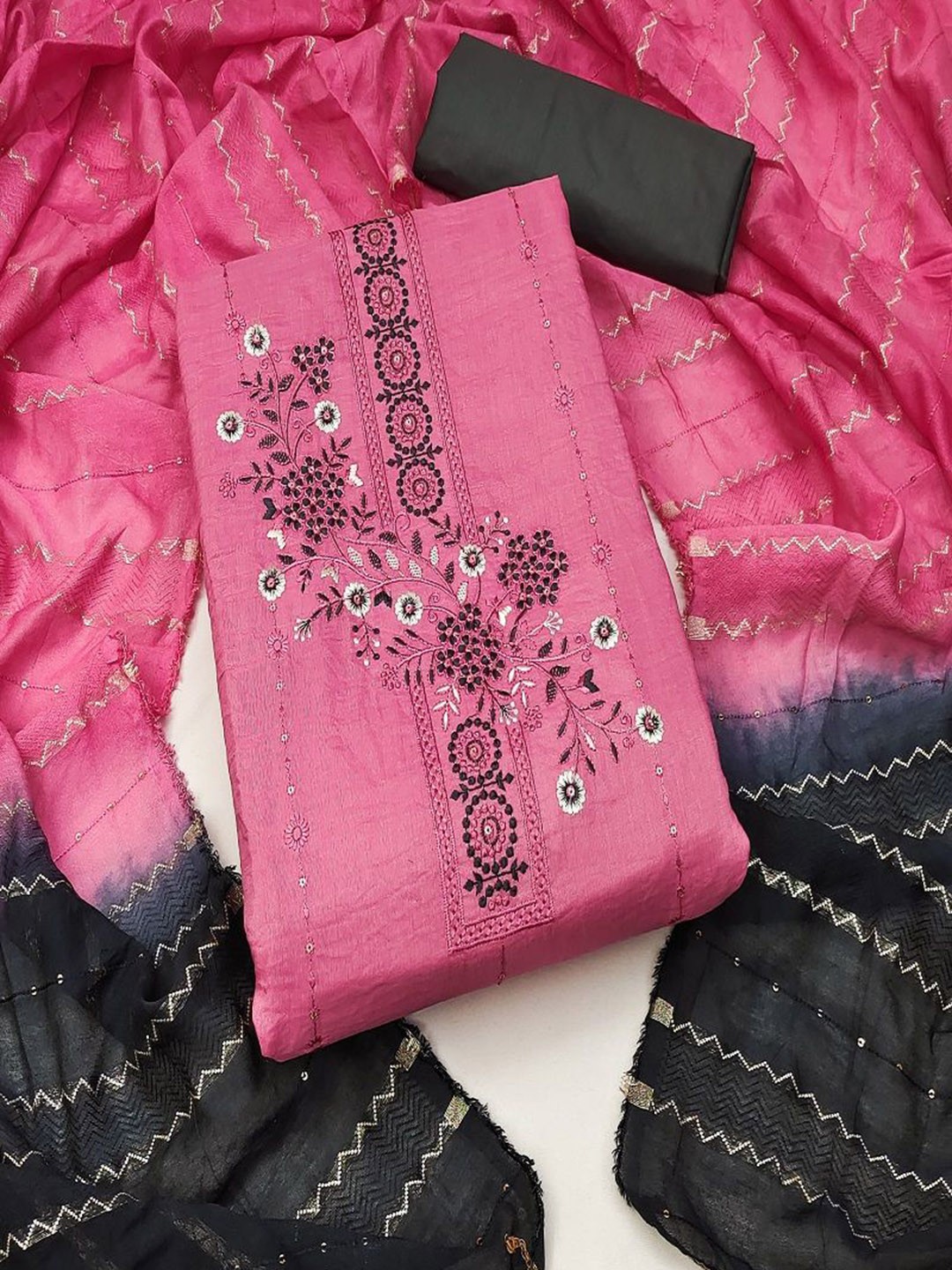 

KRITVA FASHION Floral Embroidered Semi-Stitched Dress Material, Pink