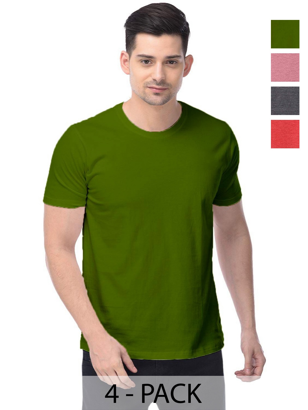 

COLOR CAPITAL Unisex Pack Of 4 Cotton T-Shirts, Green