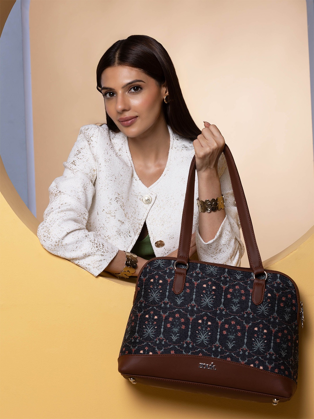 

ZOUK Floral Printed Structured Shoulder Bag, Black