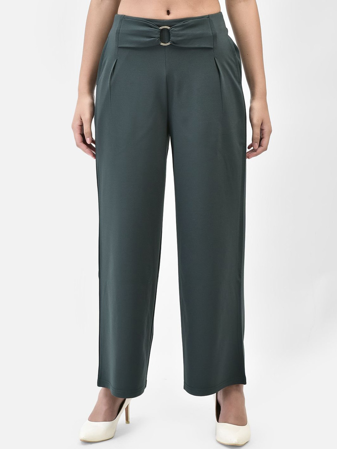 

FUTURO Women Relaxed Loose Fit Pleated Trousers, Green
