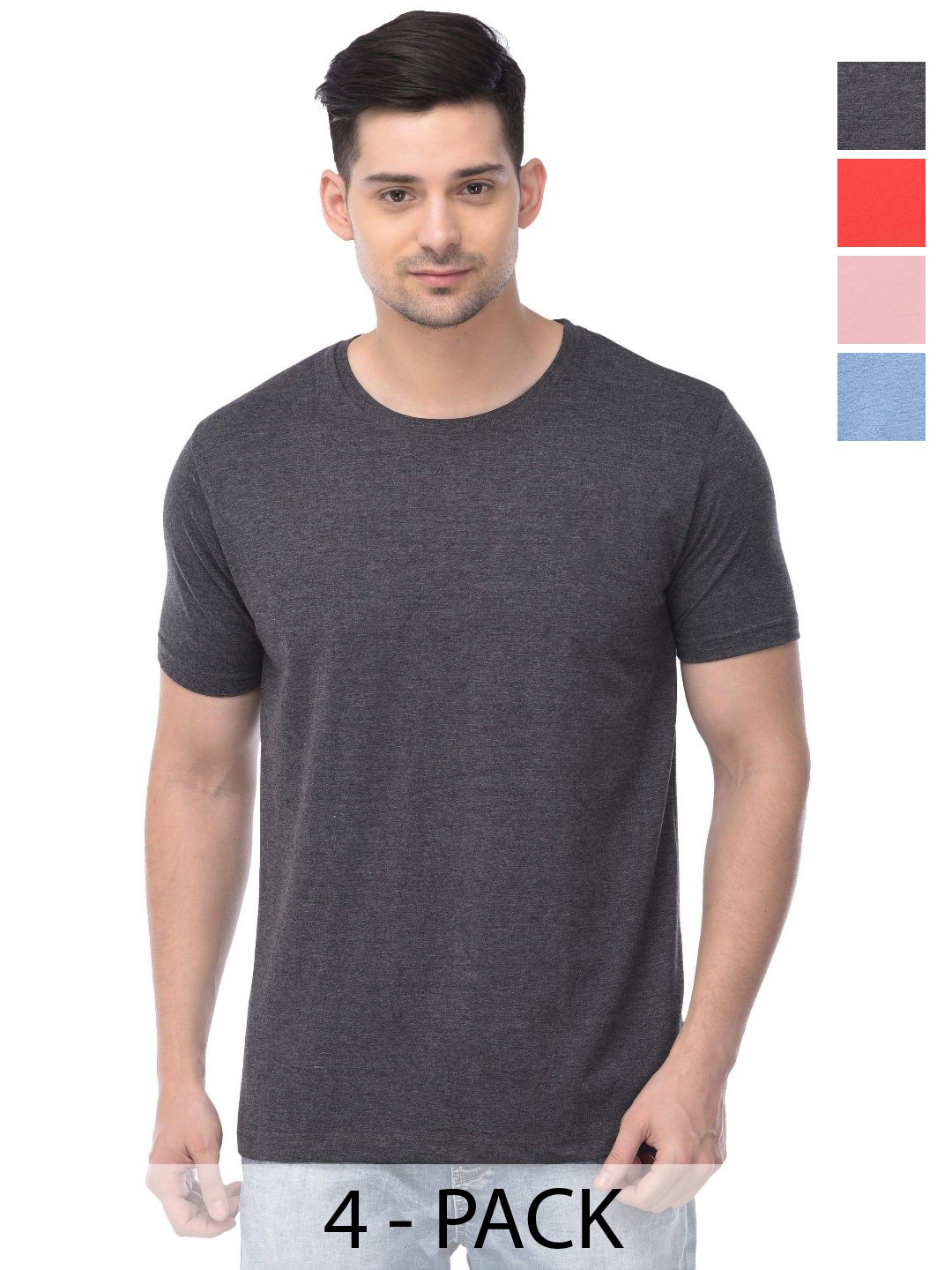 

COLOR CAPITAL Unisex Pack Of 4 Cotton T-Shirts, Grey