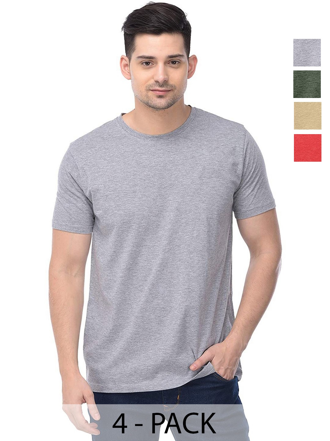 

COLOR CAPITAL Unisex Pack Of 4 Solid Round Neck Cotton T-shirts, Grey