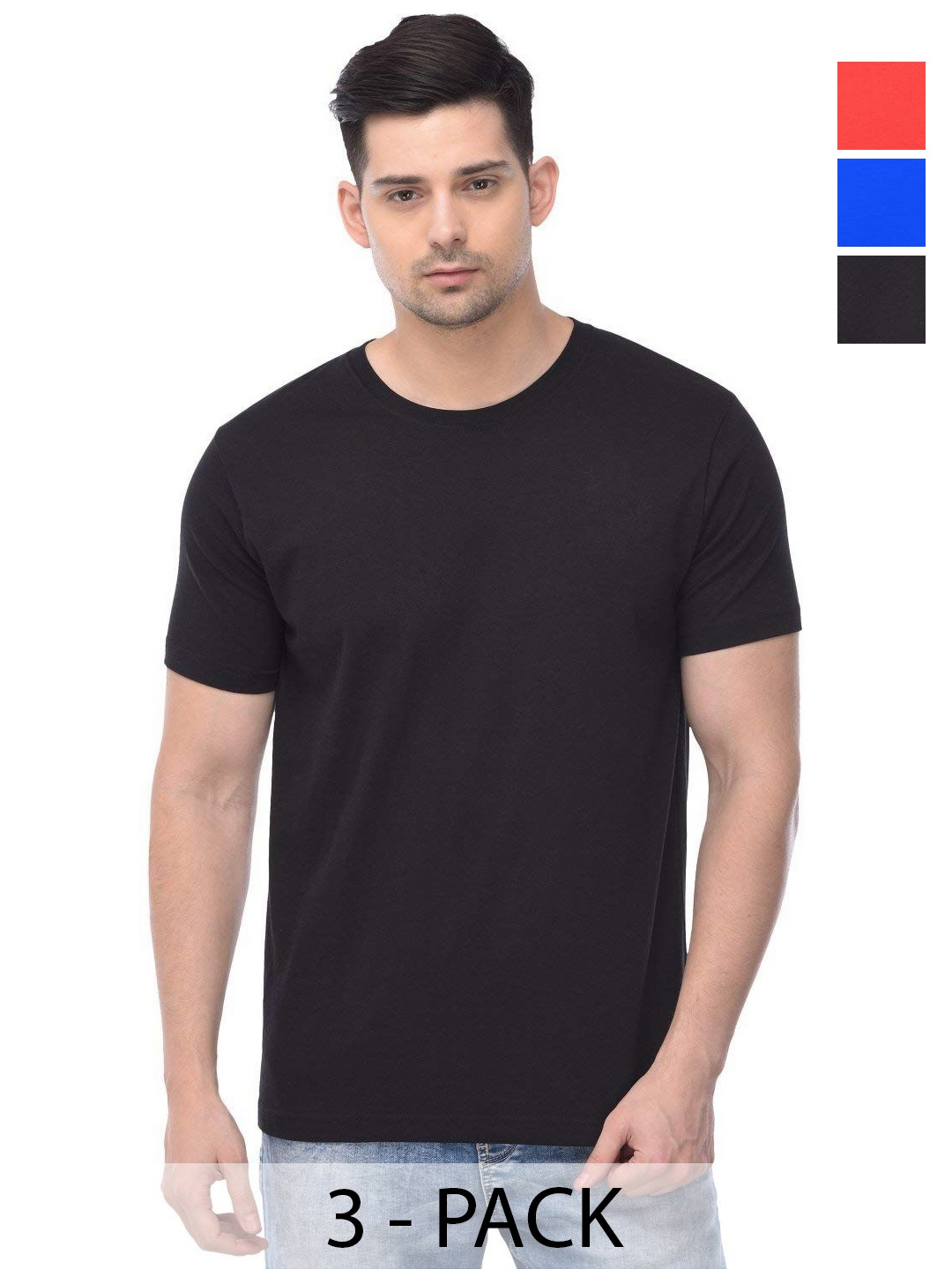

COLOR CAPITAL Unisex Pack Of 3 Solid Round Neck Cotton T-shirts, Na