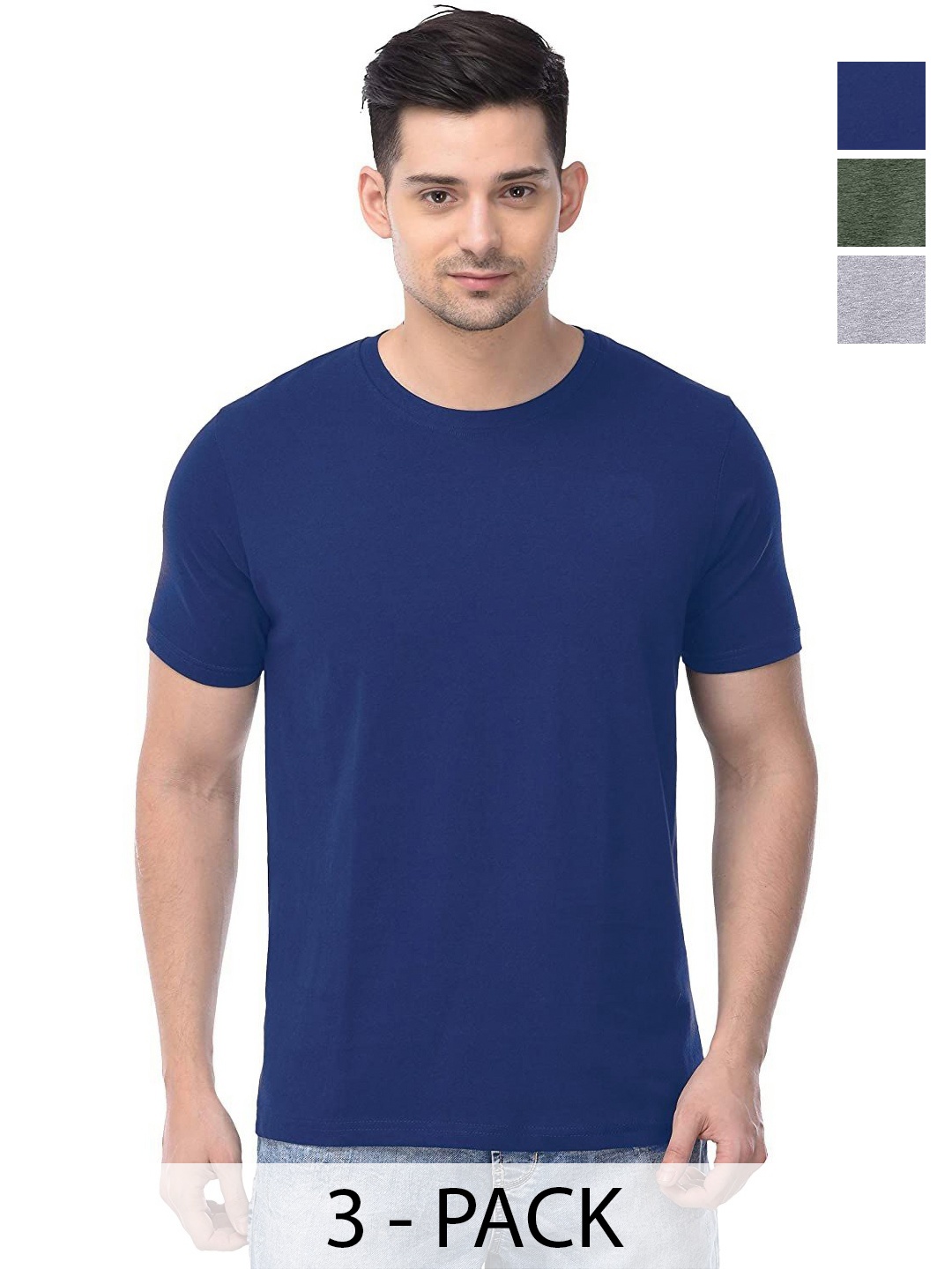 

COLOR CAPITAL Unisex Pack Of 3 Solid Round Neck Cotton T-shirts, Na