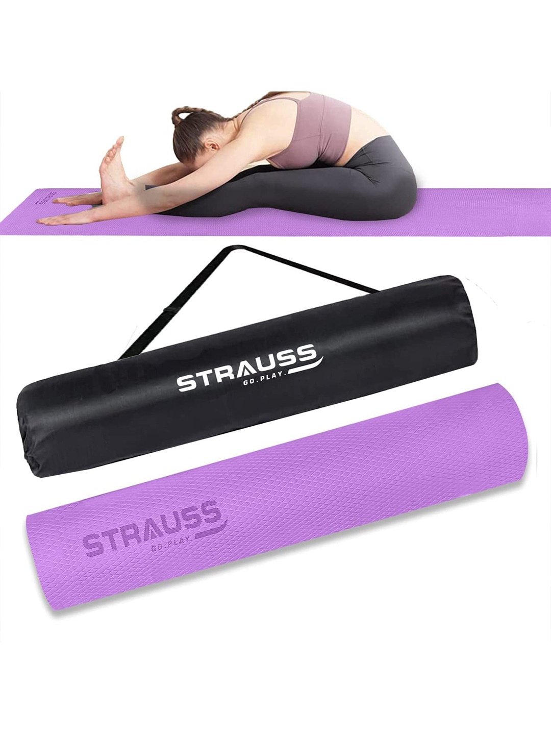 

STRAUSS Purple & Black Anti Skid Yoga Mat With Carry Bag